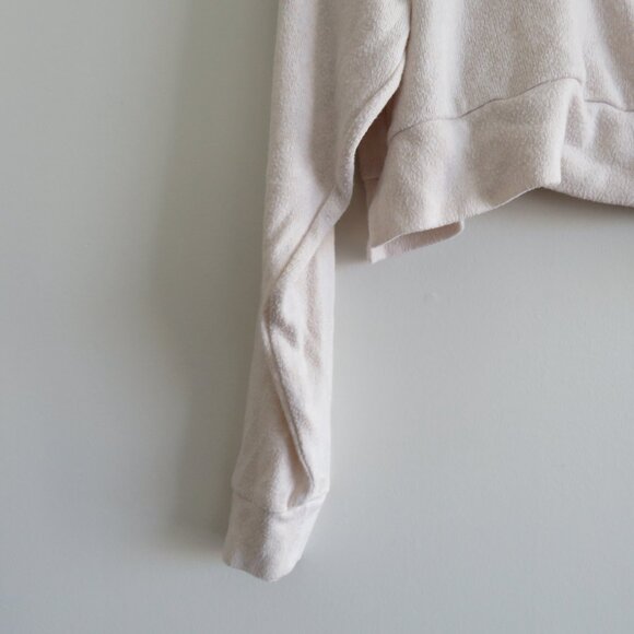 QUINCE Brushed Lounge Cropped Pullover Hoodie in Heather Oatmeal Lounge - Size S - Picture 10 of 15